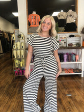 Load image into Gallery viewer, striped rib knit tie waist jumpsuit