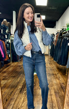 Load image into Gallery viewer, Blue floral puffer vest