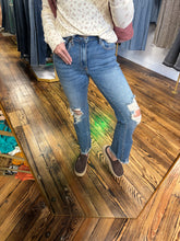 Load image into Gallery viewer, crop flare knee distress jeans