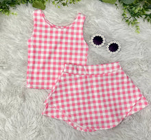 Load image into Gallery viewer, Girls pink gingham skirt set