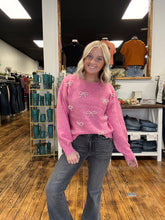 Load image into Gallery viewer, Pink beaded bow sweater