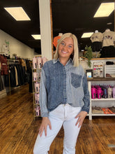 Load image into Gallery viewer, Denim pin stripe color block shirt
