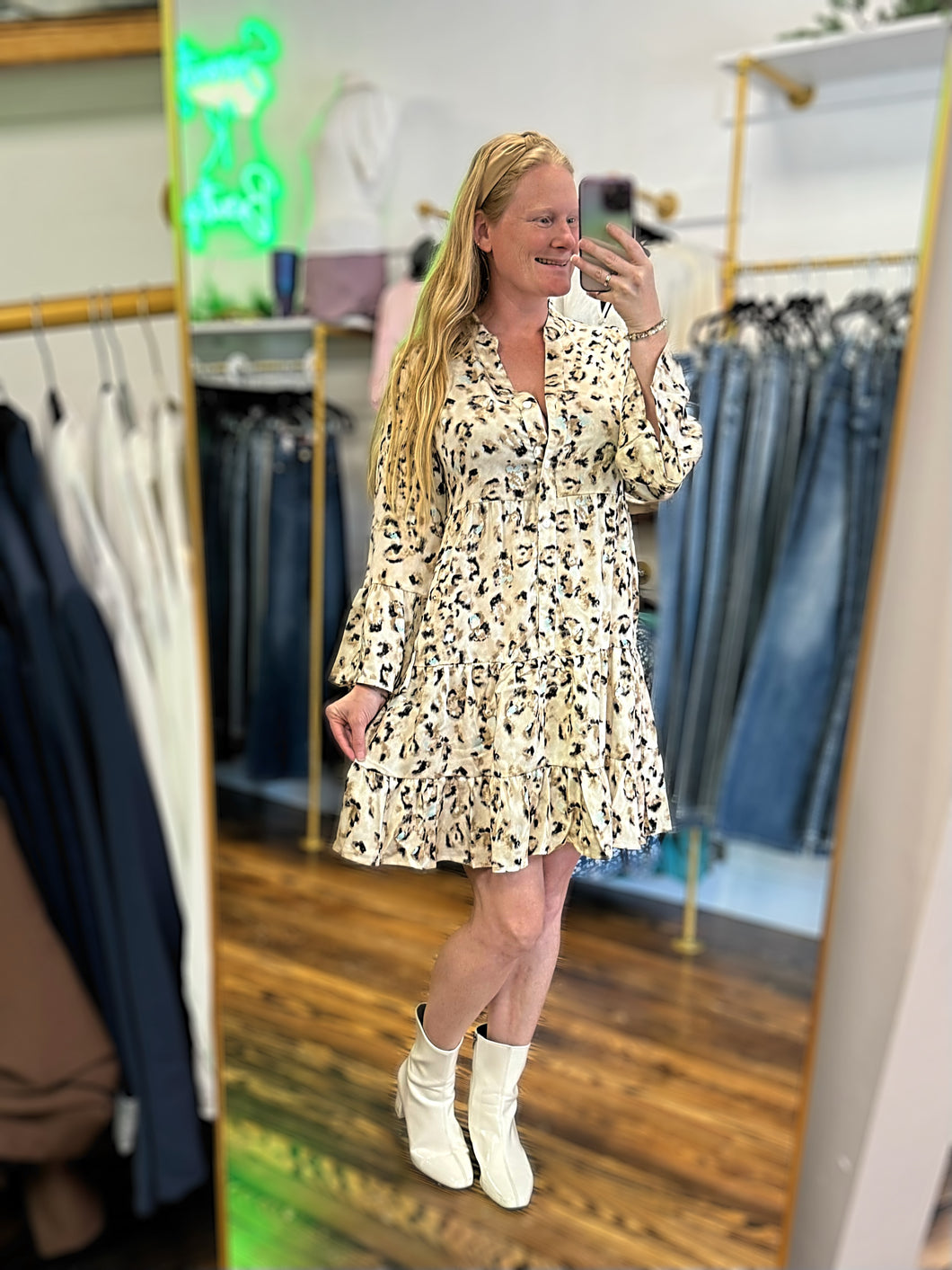 leopard button front dress