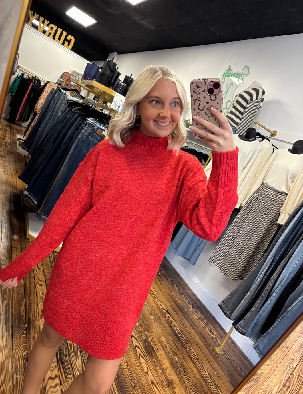 red knit sweater dress