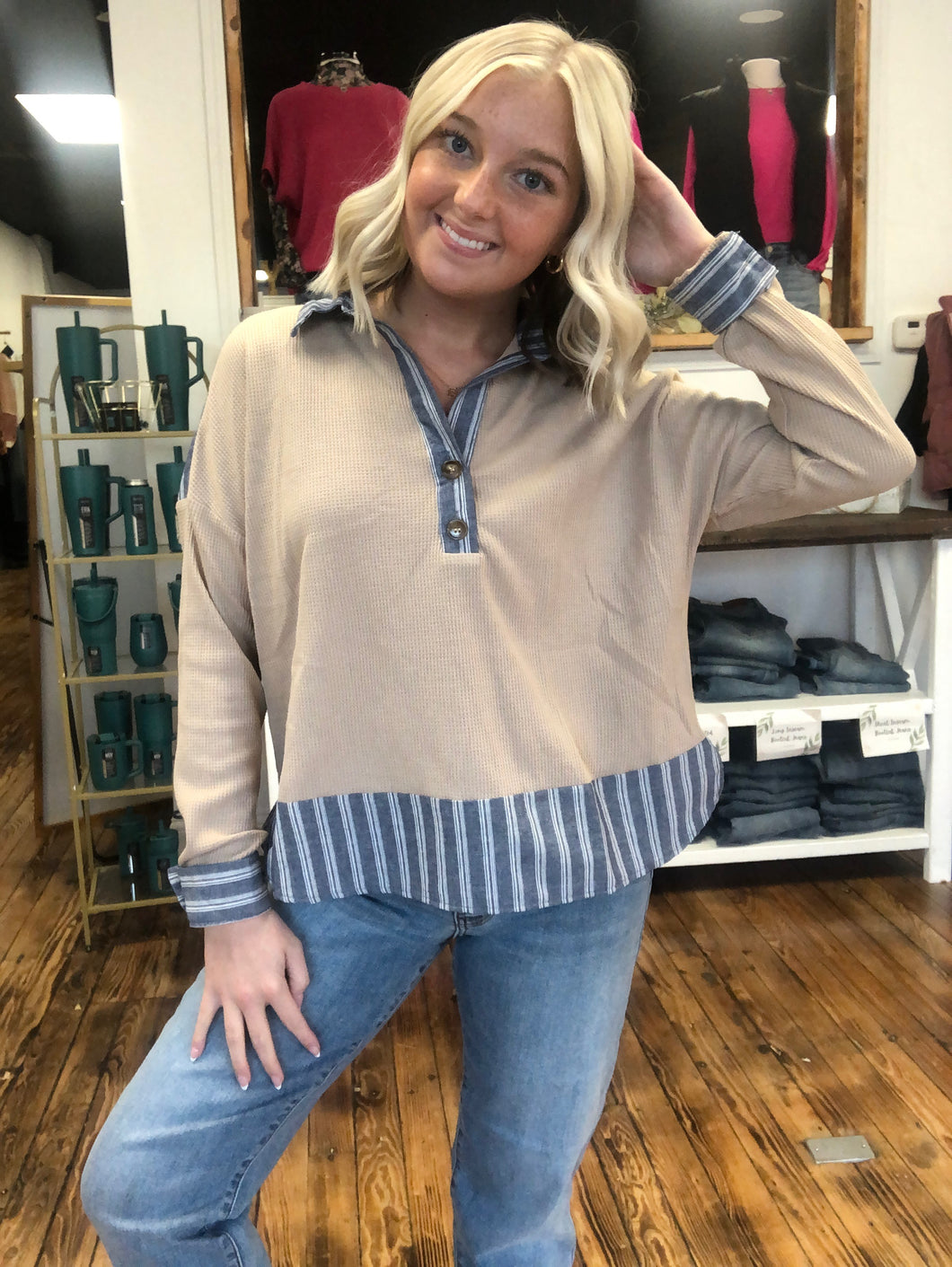 Stripe denim blouse