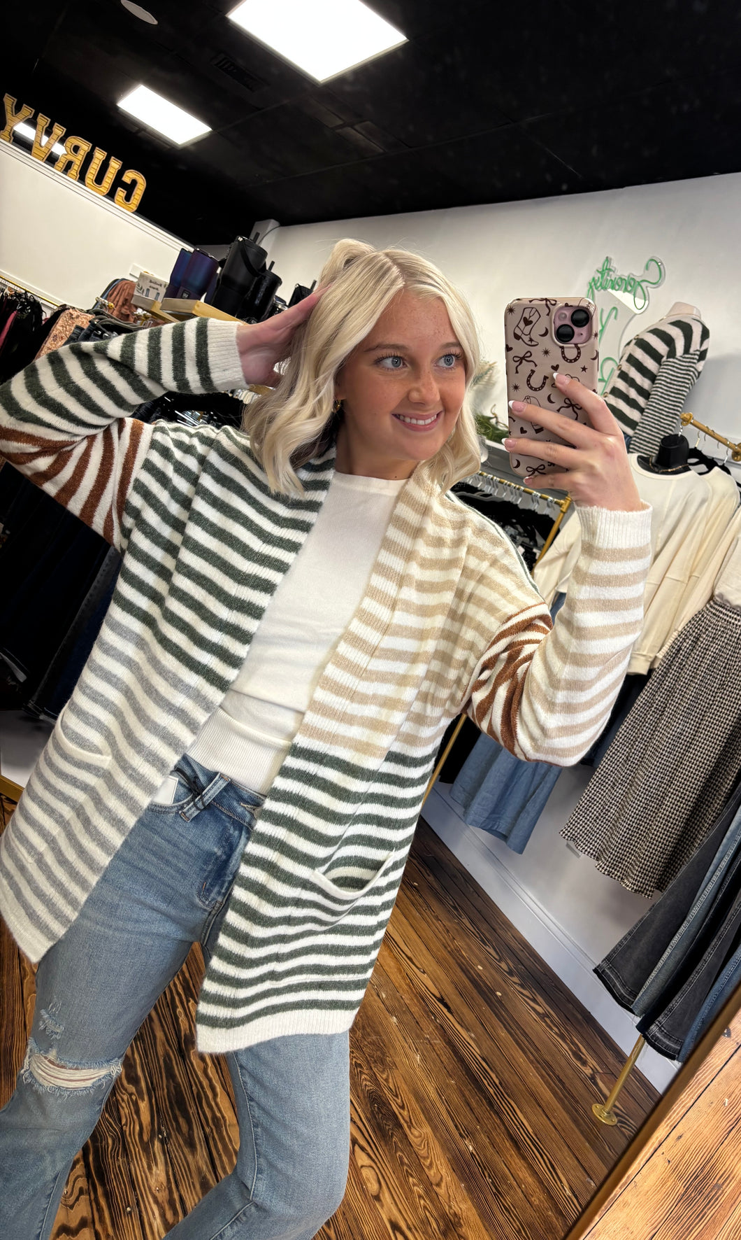 Taupe/Olive stripe cardigan