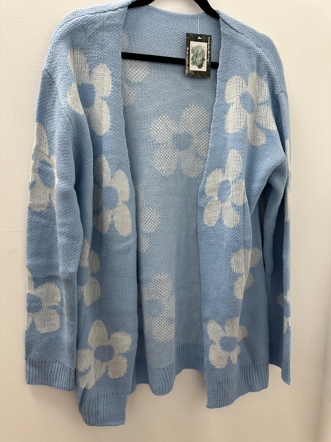 Light Blue Flower Long Cardigan