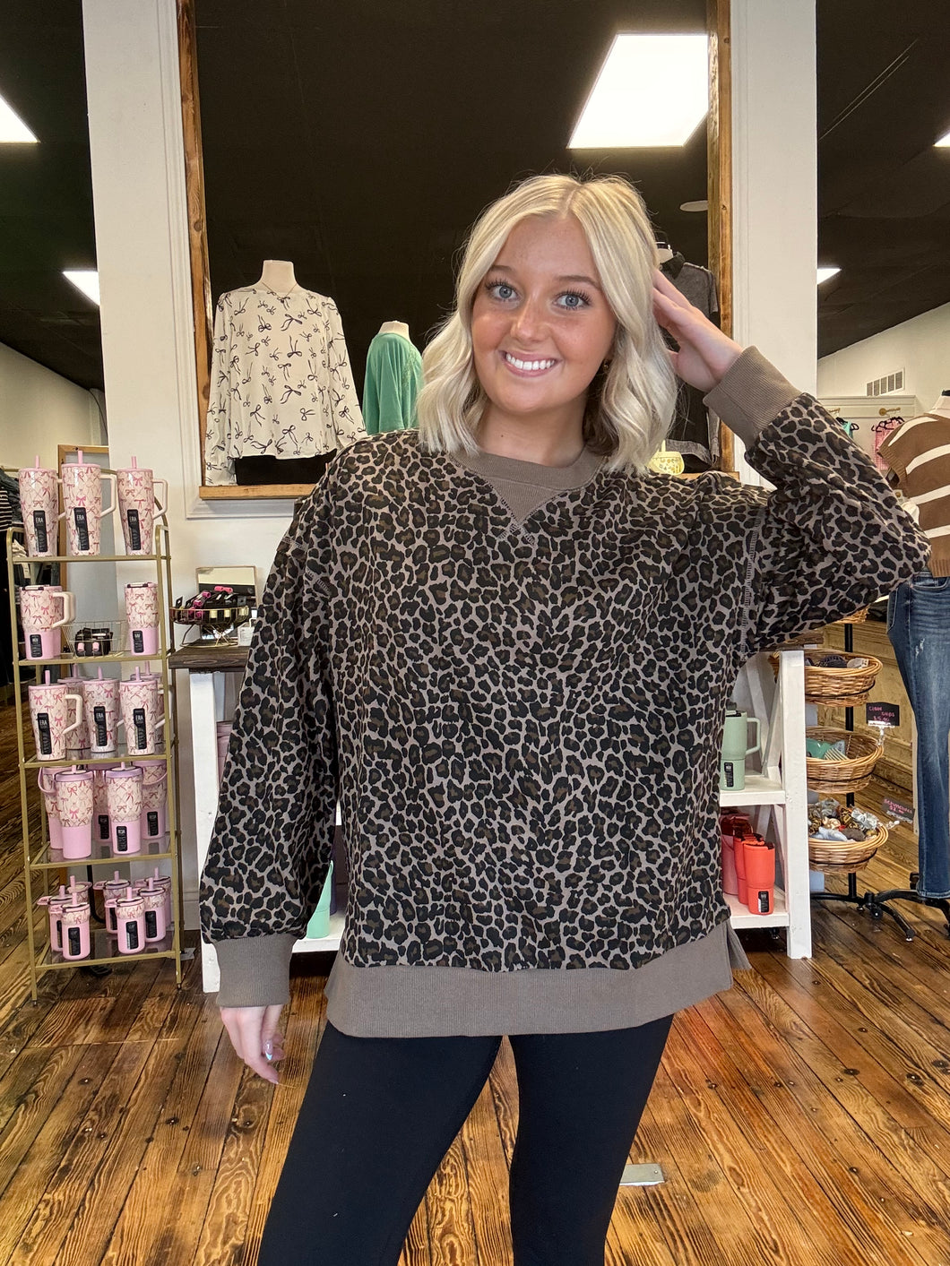 leopard knit sweatshirt