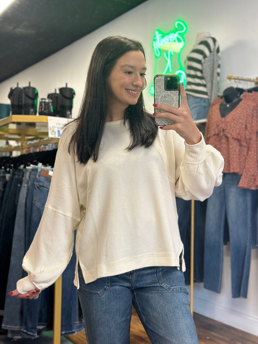 Cream ribbed top