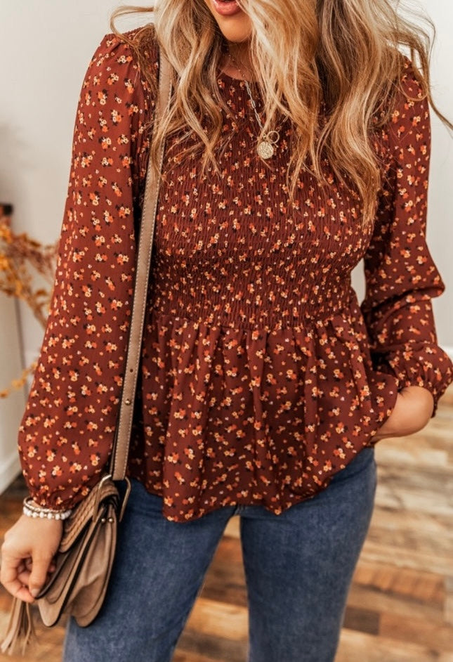 floral print smocked top