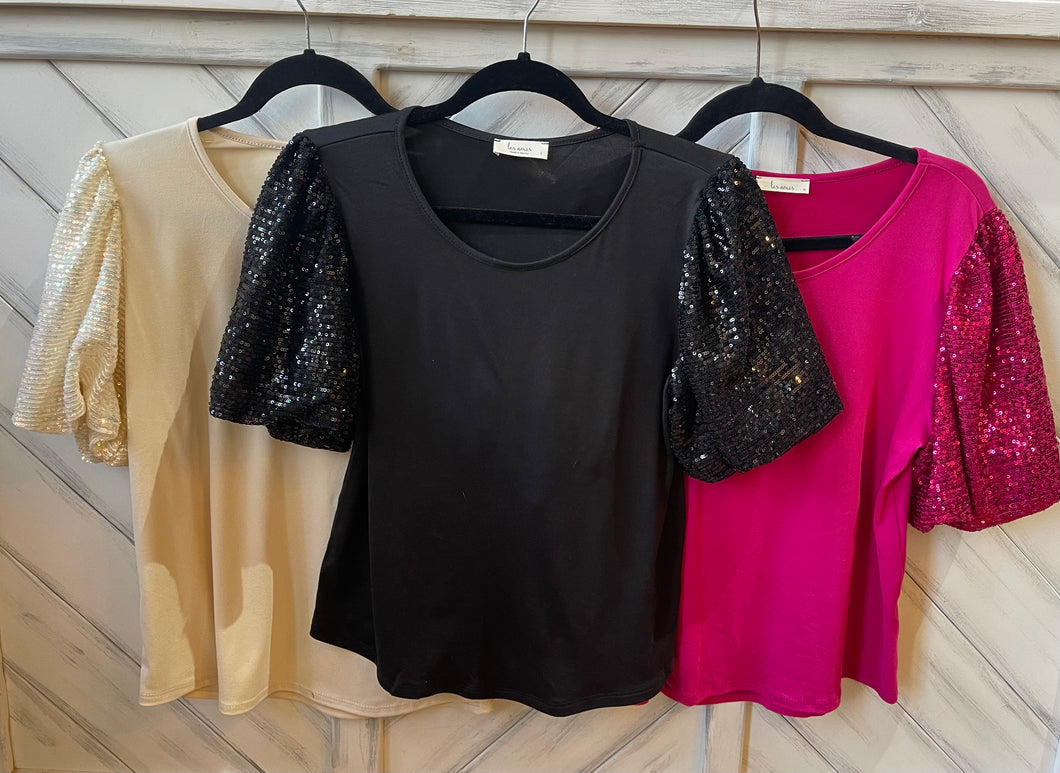Sequin puffy sleeve top