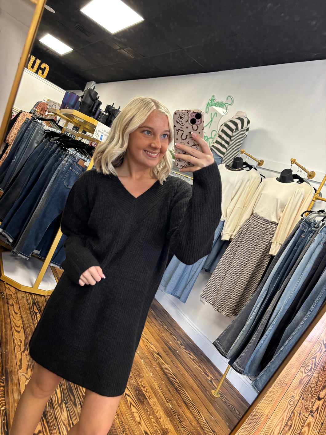 V-neck sweater dress