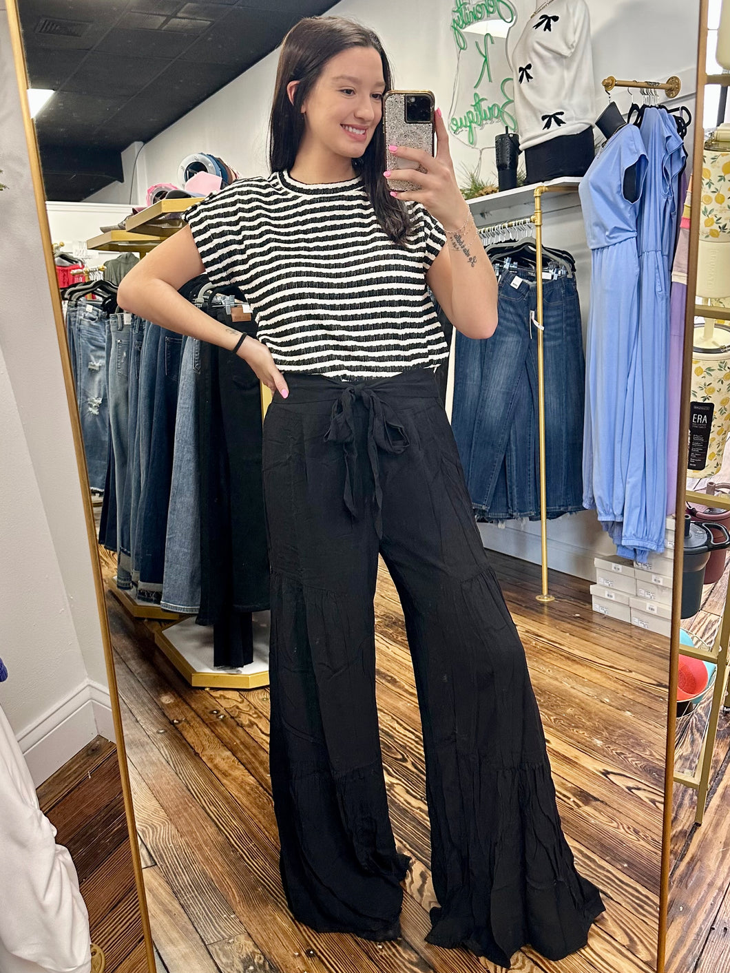 Boho black tiered pants