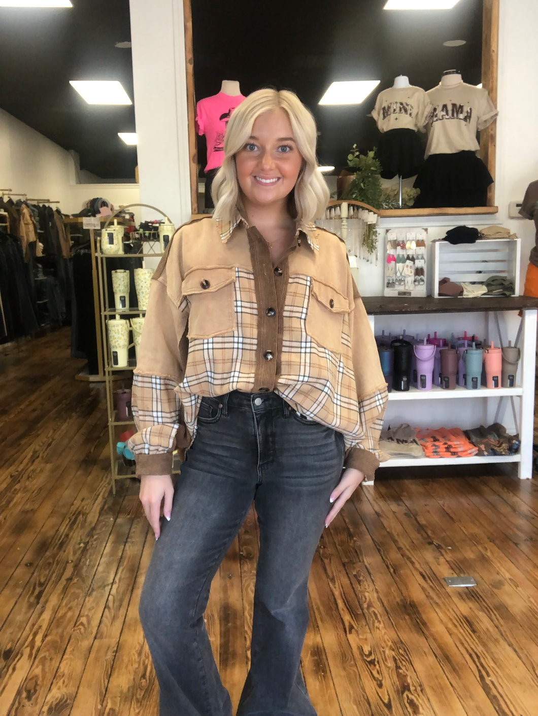 Plaid corduroy button up