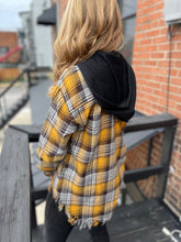 Load image into Gallery viewer, Yellow buffalo plaid shirt with hood
