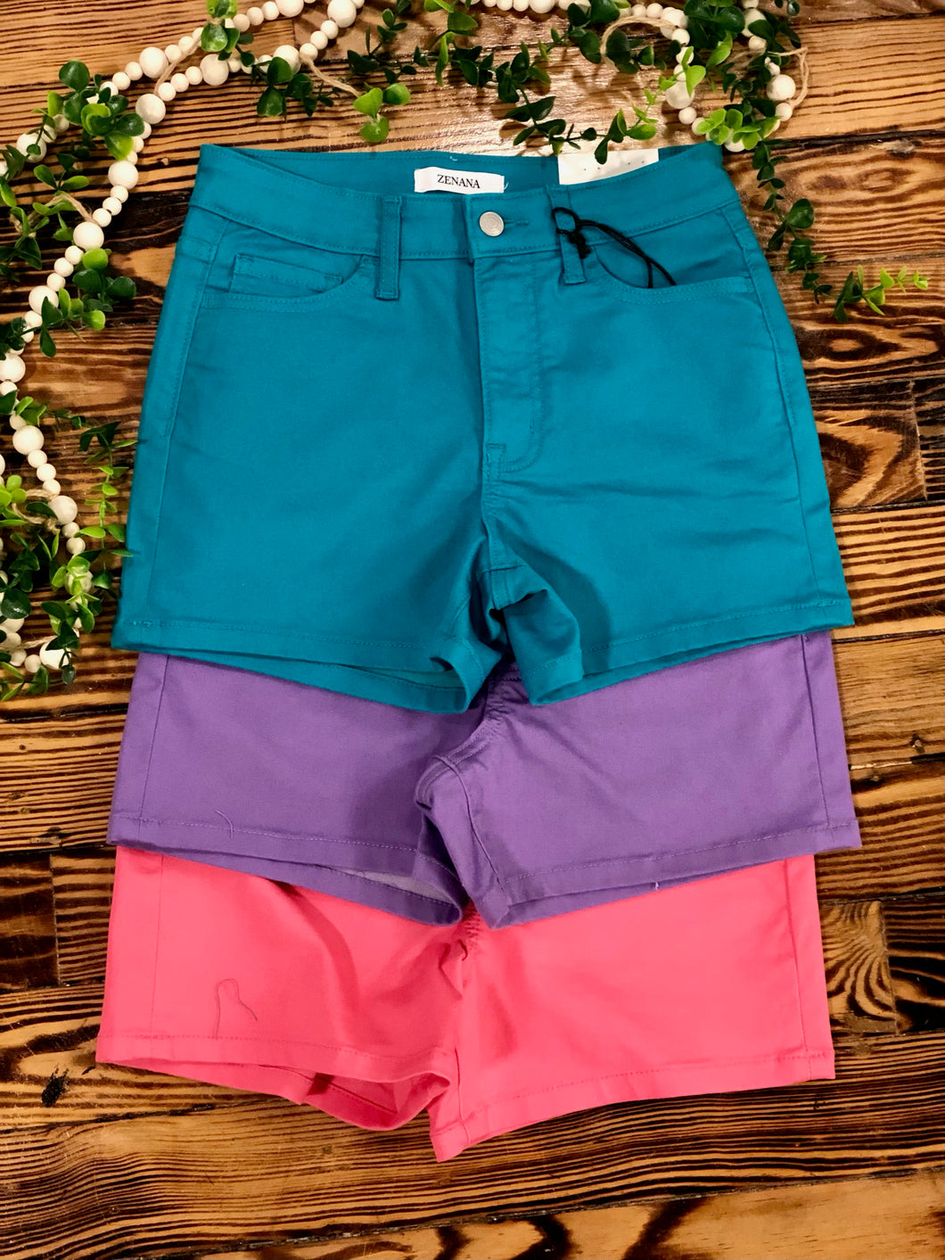 High rise color jean shorts