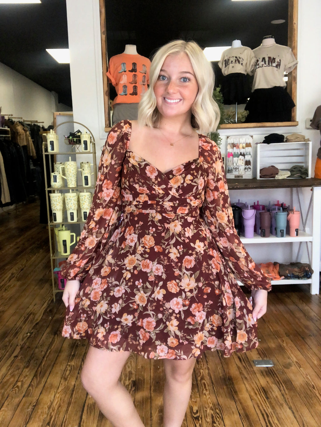Floral sweetheart neckline mini dress