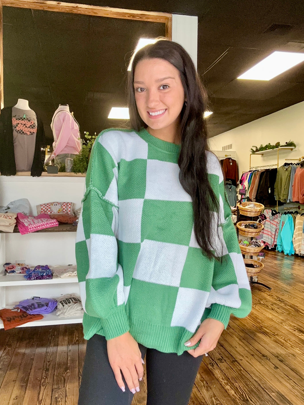 Green checkered pullover