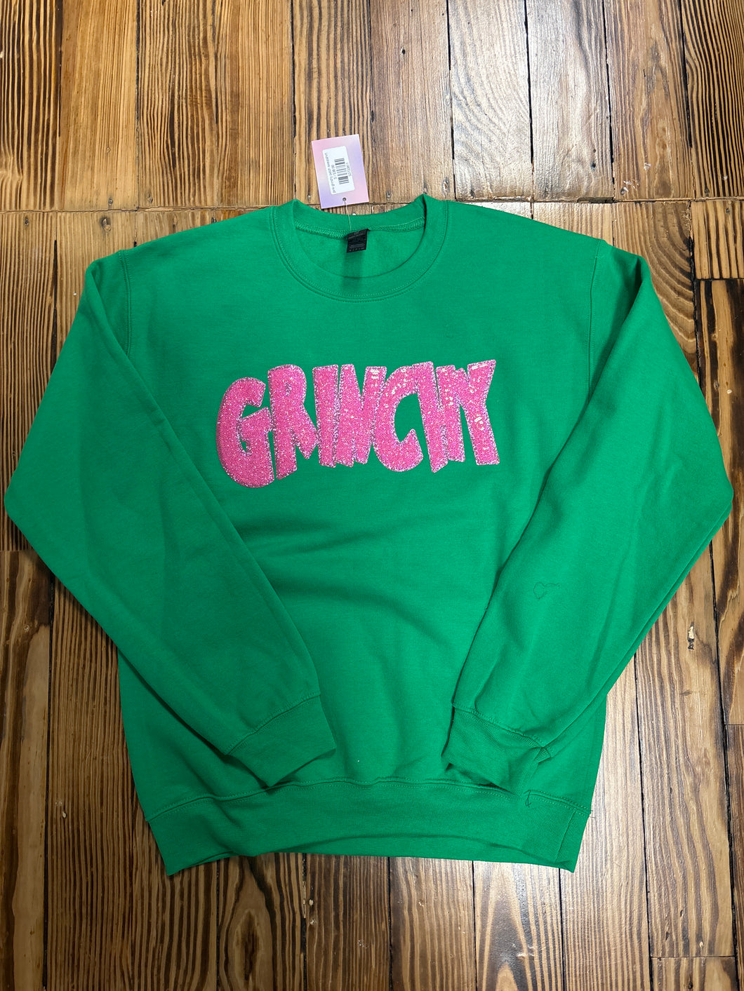 pink grinchy patch sweatshirt
