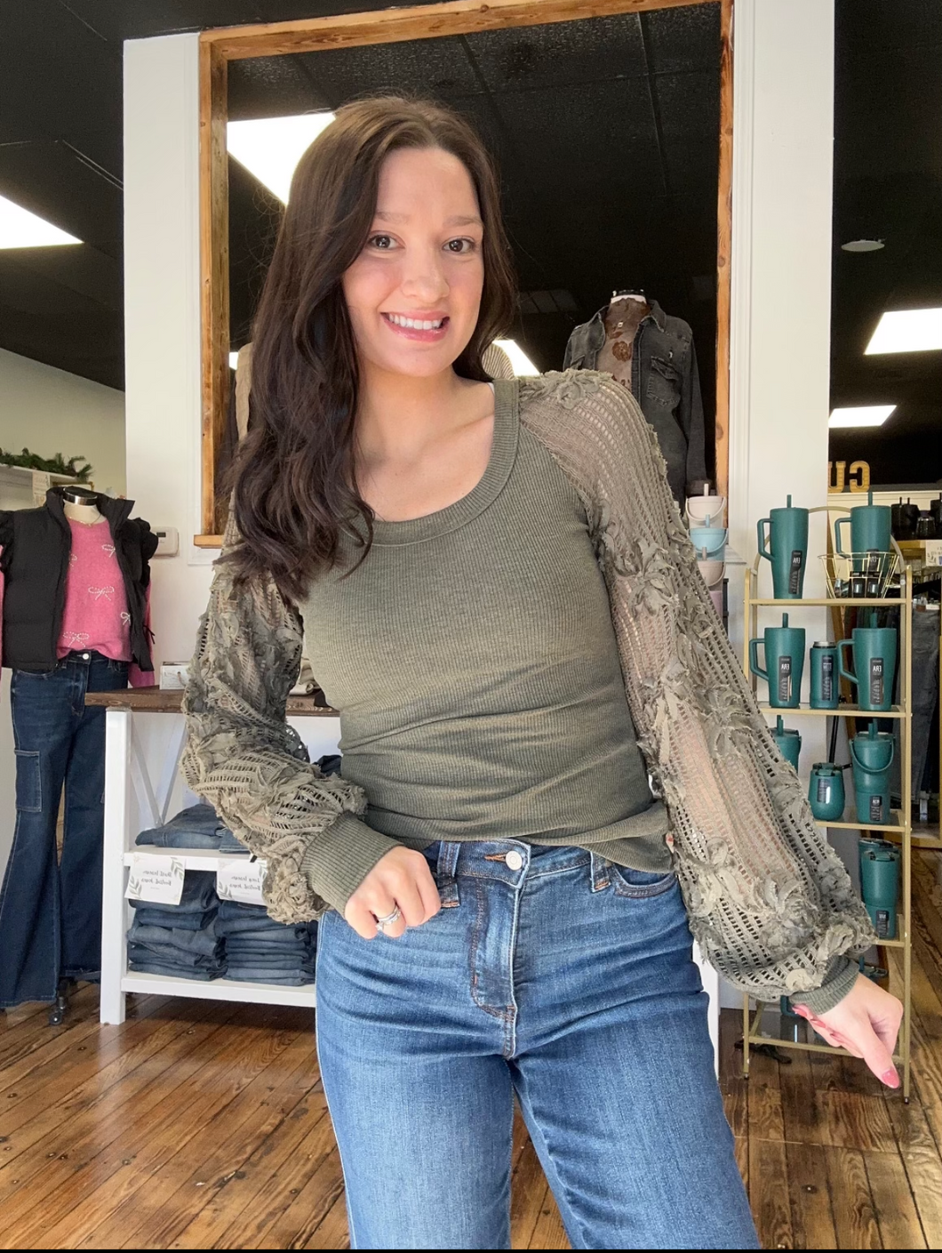 Rib knit top with lace