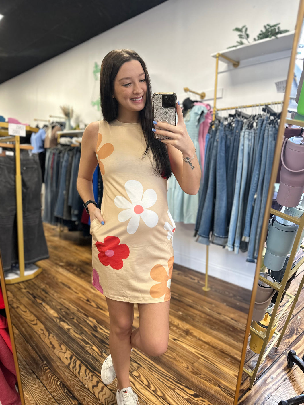 Daisy flower print tank dress