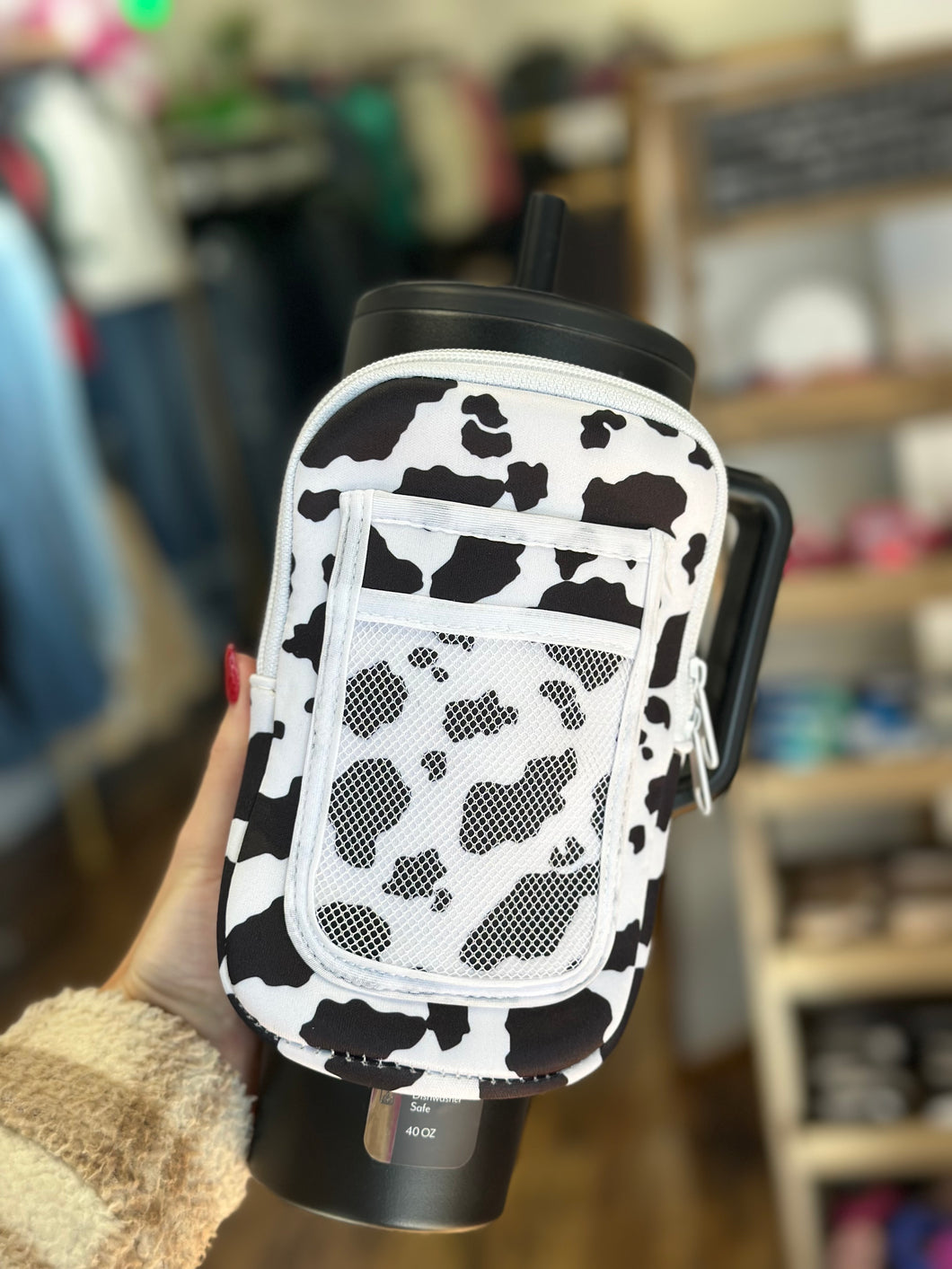 cow print drink pouch