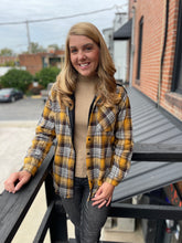 Load image into Gallery viewer, Yellow buffalo plaid shirt with hood
