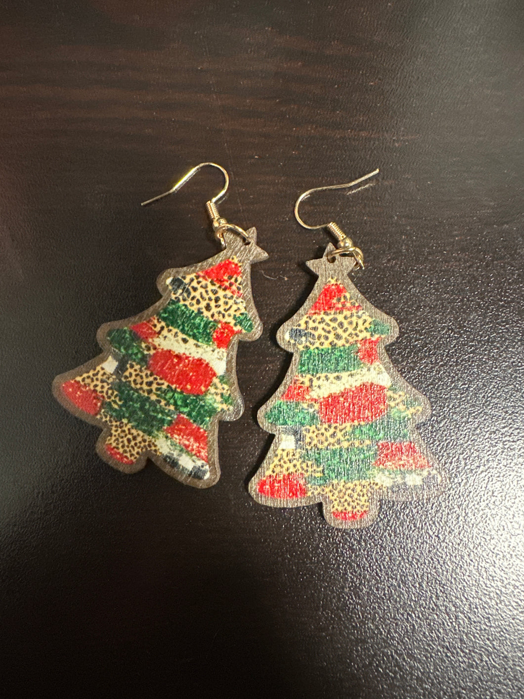 Red Leopard & Plaid Christmas Tree Hook Earrings