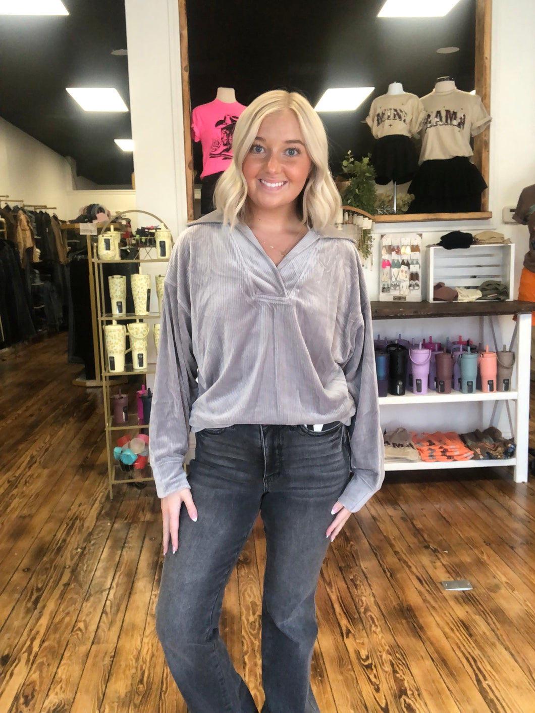 Collared thermal ribbed top