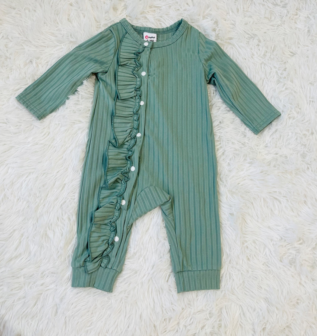 green ribbed infant  jumpsuit