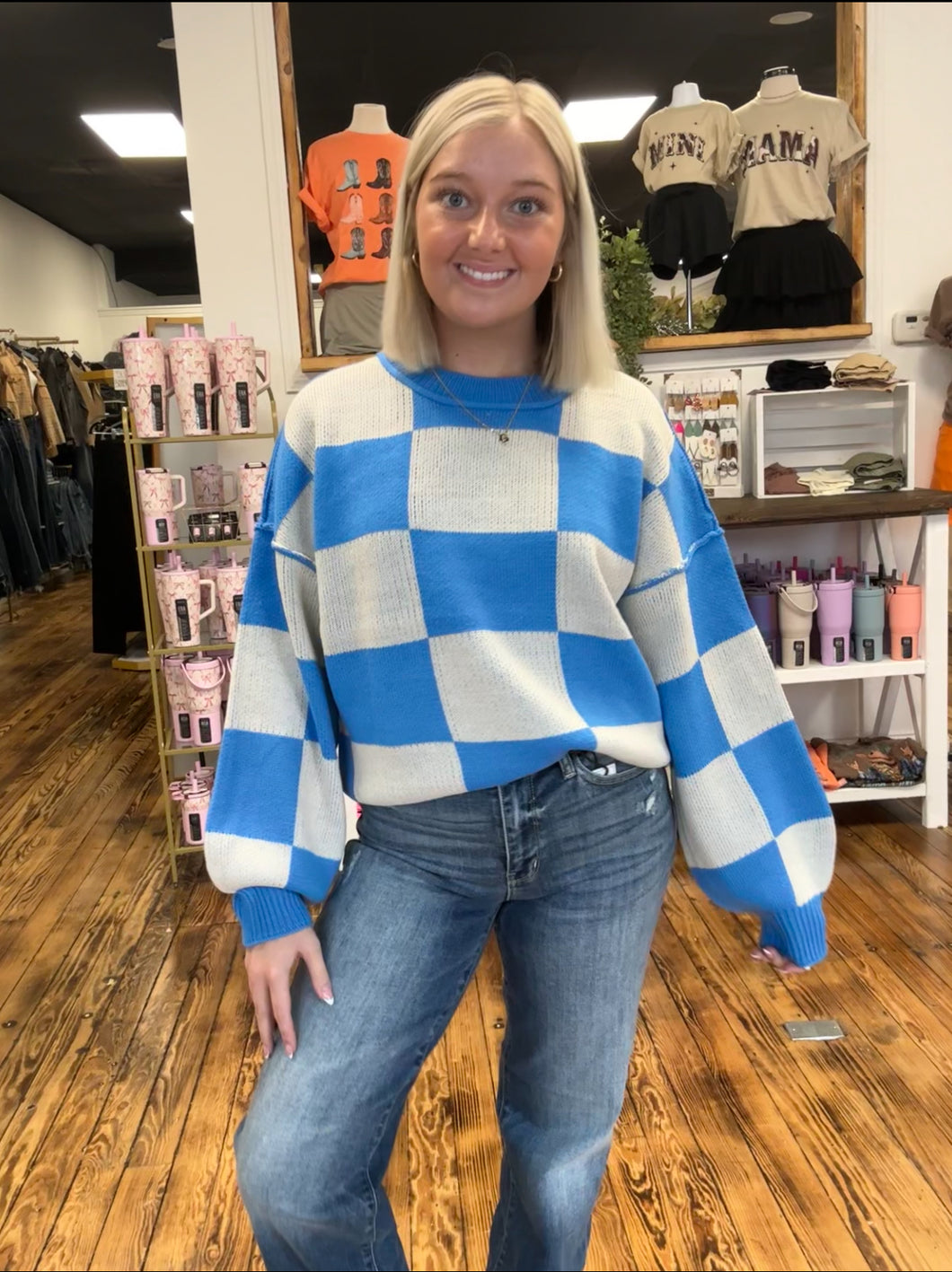 Blue checkered sweater