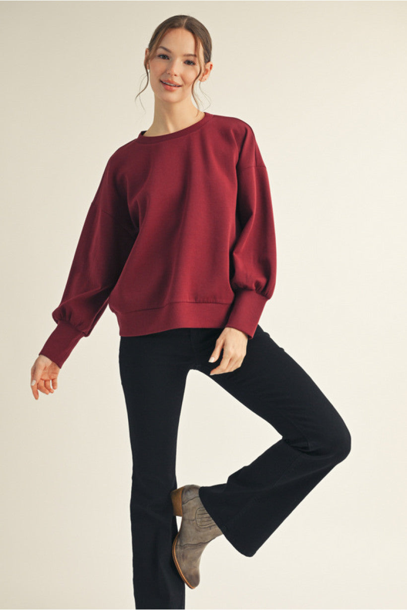 Puff sleeve scuba sweatshirt