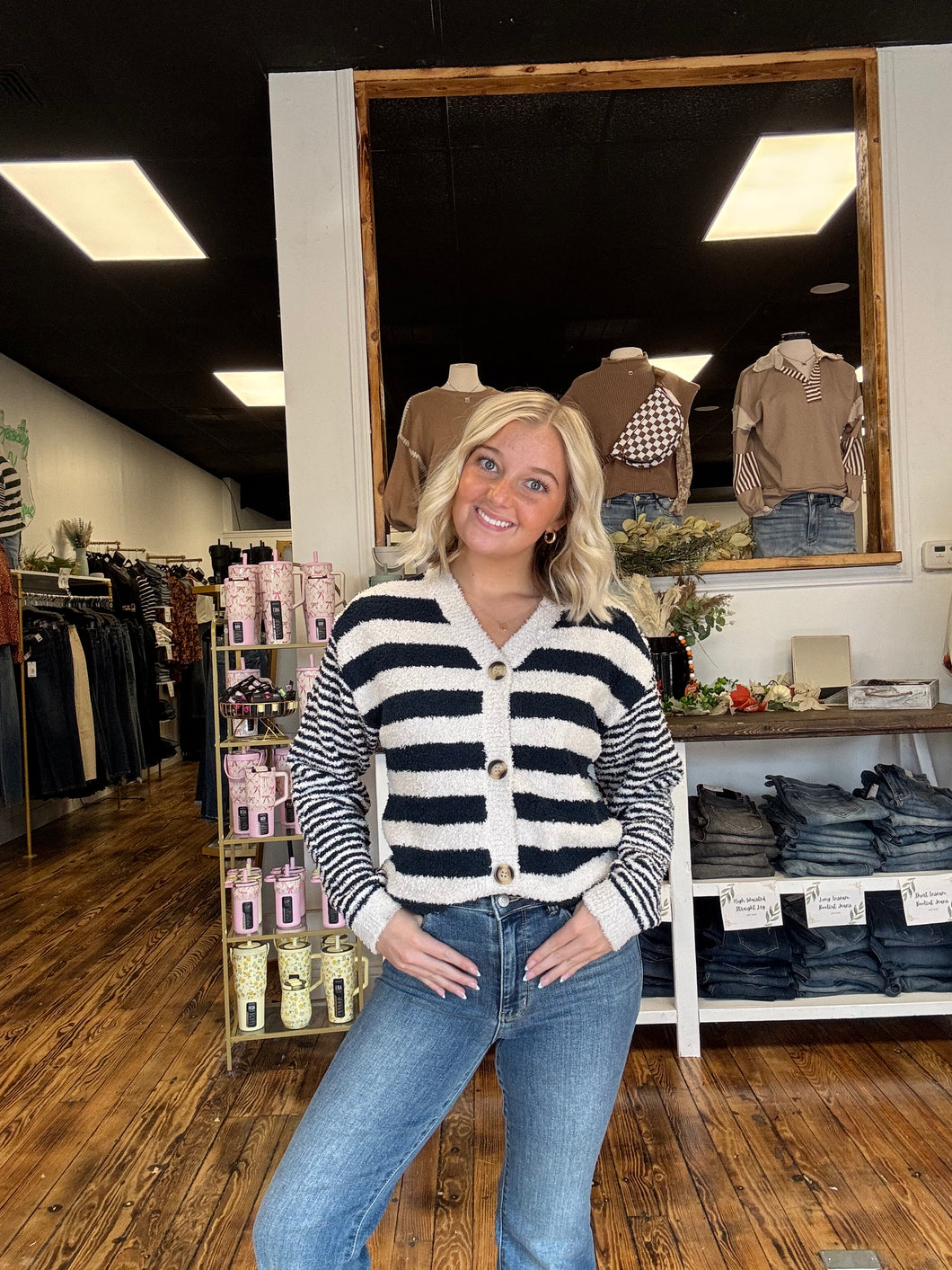 Soft striped button cardigan