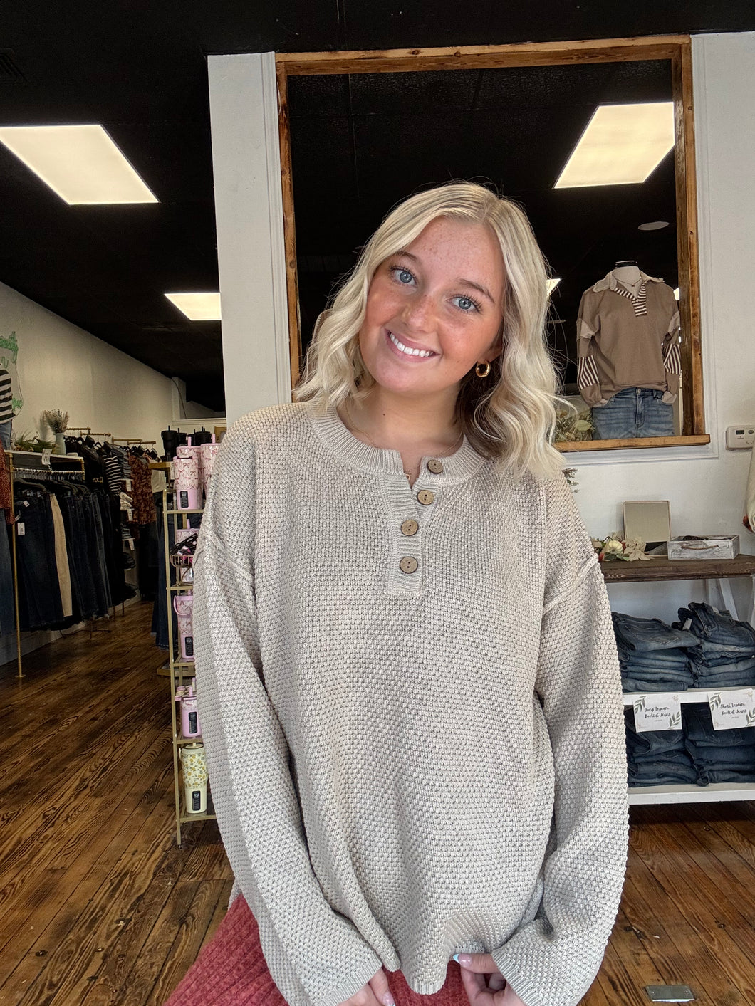Knit sweater with buttons