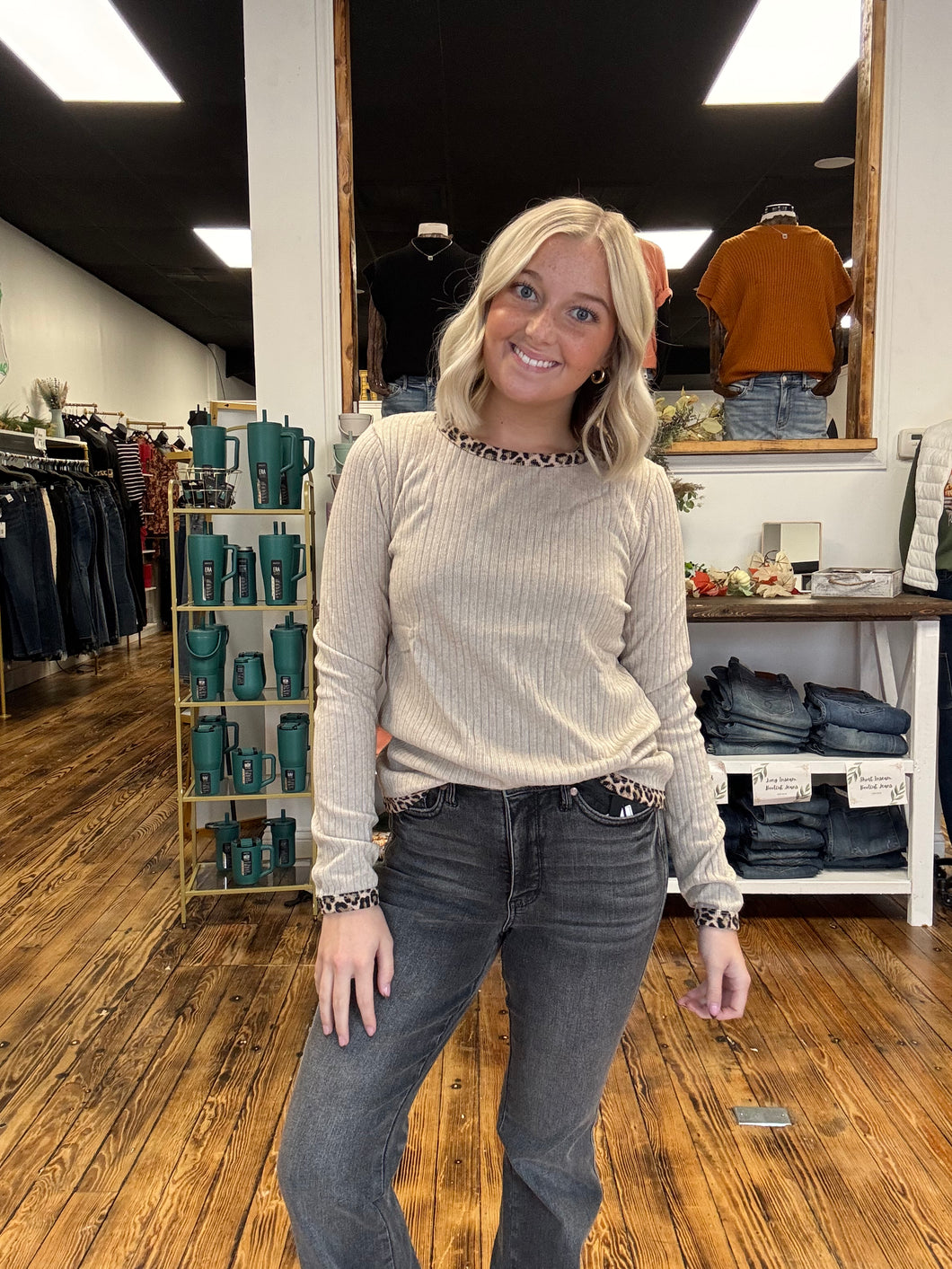 Animal print trim top