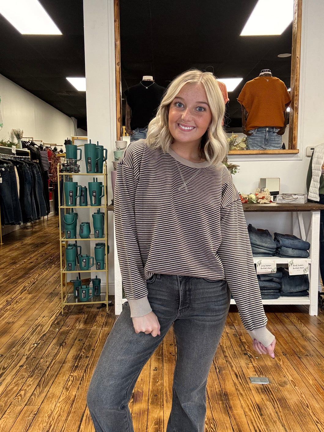 Brown/black stripe sweatshirt