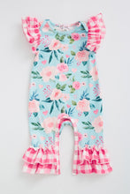 Load image into Gallery viewer, Aqua floral baby romper

