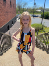 Load image into Gallery viewer, girls color block geometry romper
